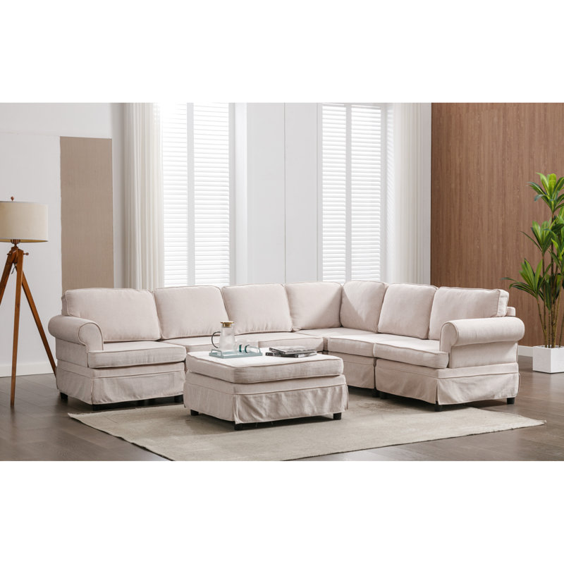 Rosalind Wheeler 108.6 Linen Pillow Top Arm Modular Sofa Wayfair